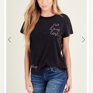 True Religion No Love Lost Crew Neck Tee Black Embroidered No Hard Feelings
